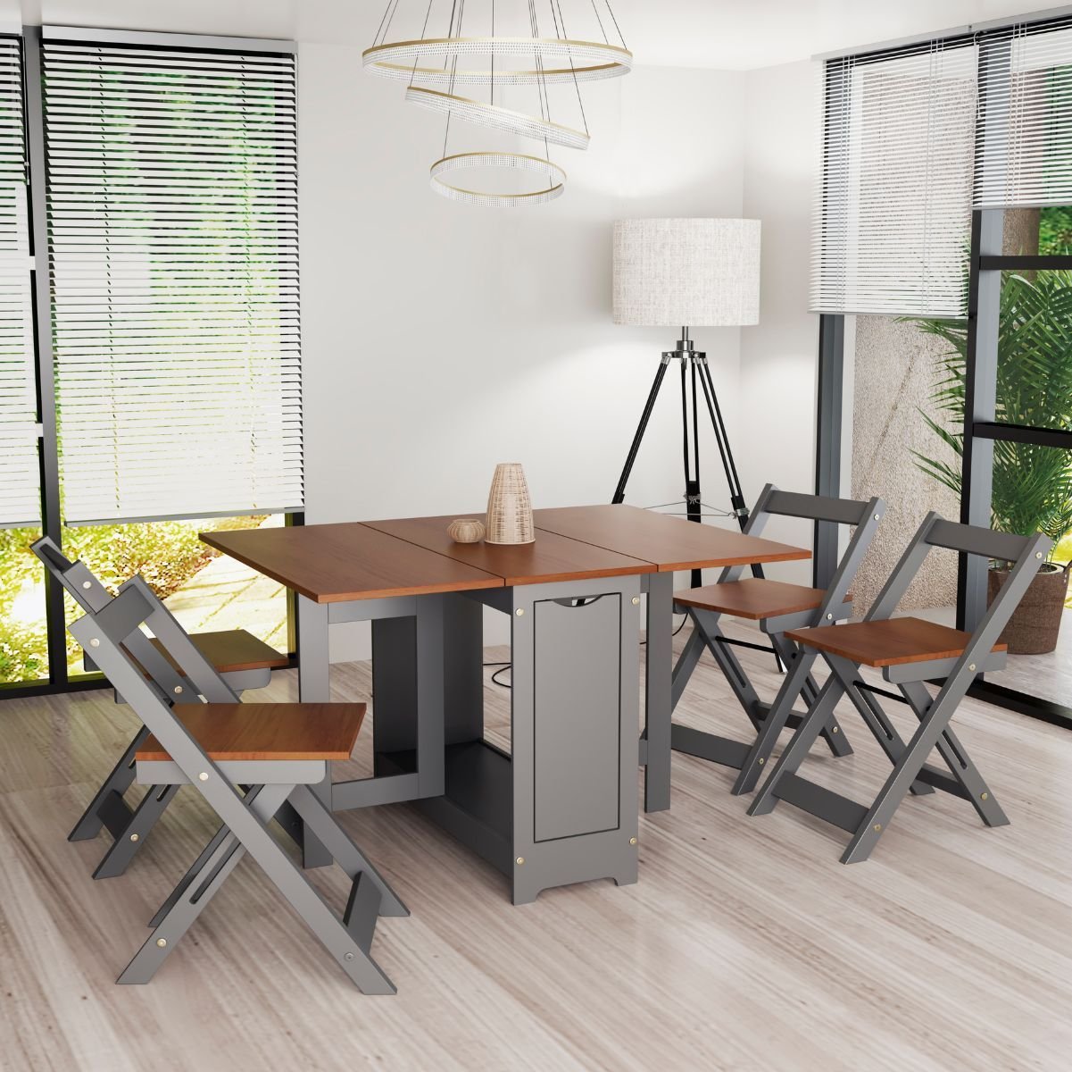 Conjunto Mesa Dobrável + 4 Cadeiras Butterfly Cinza - Confor