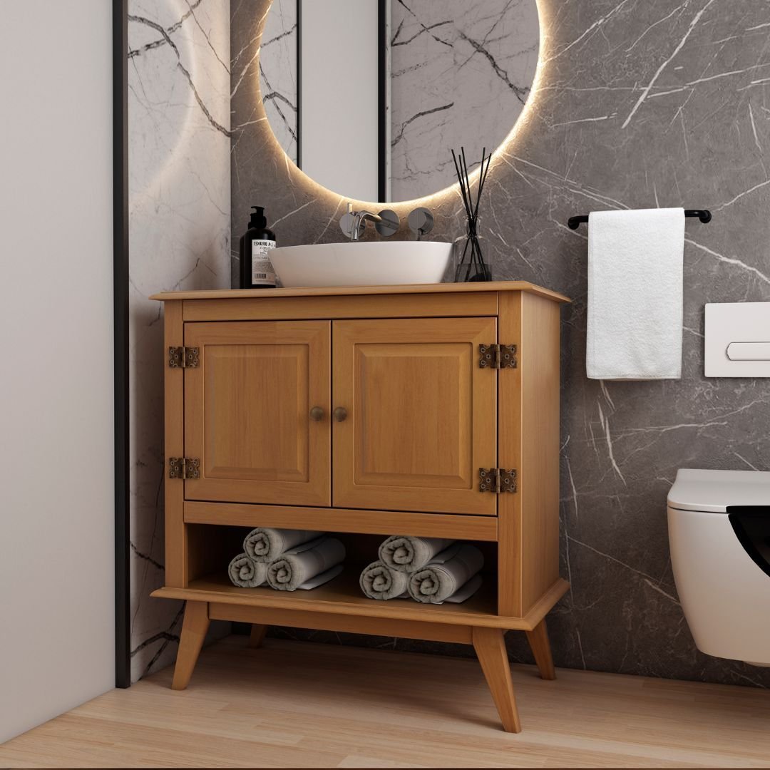 Balcão de Madeira 2 Portas Para Banheiro Veneza Amêndoa