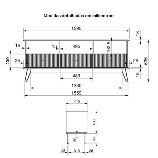 Rack 3 Gavetas 3 Nichos Madeira Frise Amêndoa - Estilo e Con