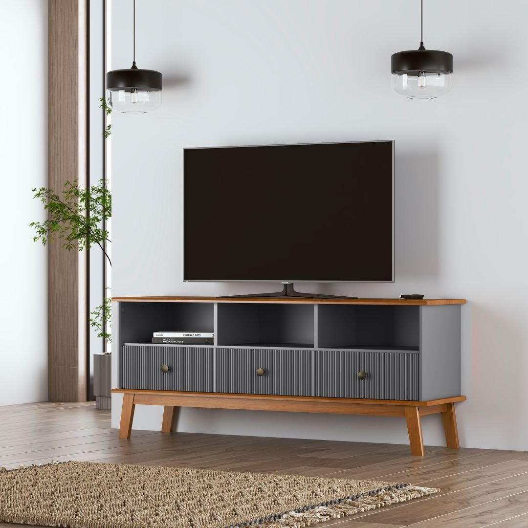 Rack 3 Gavetas 3 Nichos Madeira Frise Verde